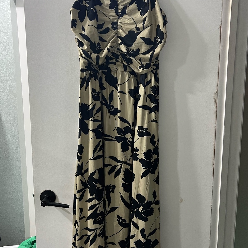 Black Floral Print Maxi Dress in Cream - Sleeveless Summer Dress